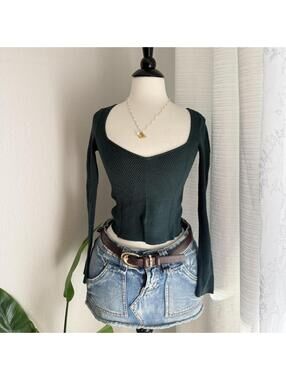 Y2K Abercrombie & Fitch Dark Green Ribbed Sweetheart Top